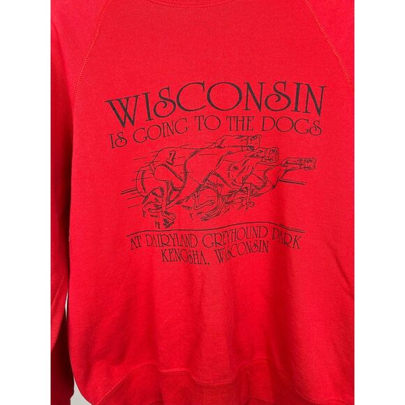 Vintage Wisconsin Dog Racing Sweatshirt Mens Large Red Graphic Pullover 80s USA - Picture 4 of 4